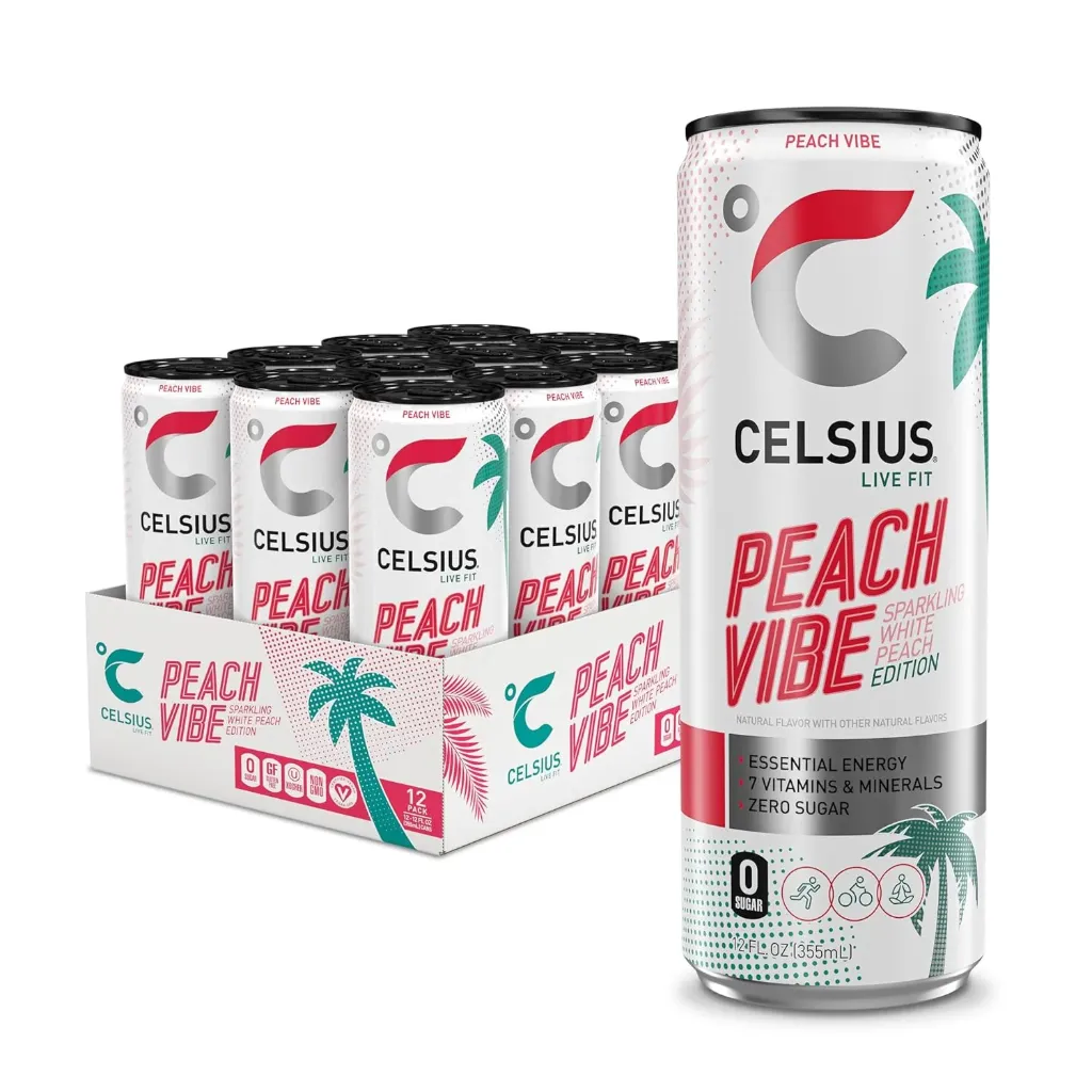 Celsius Peach Vibe Canette 12x25 Cl