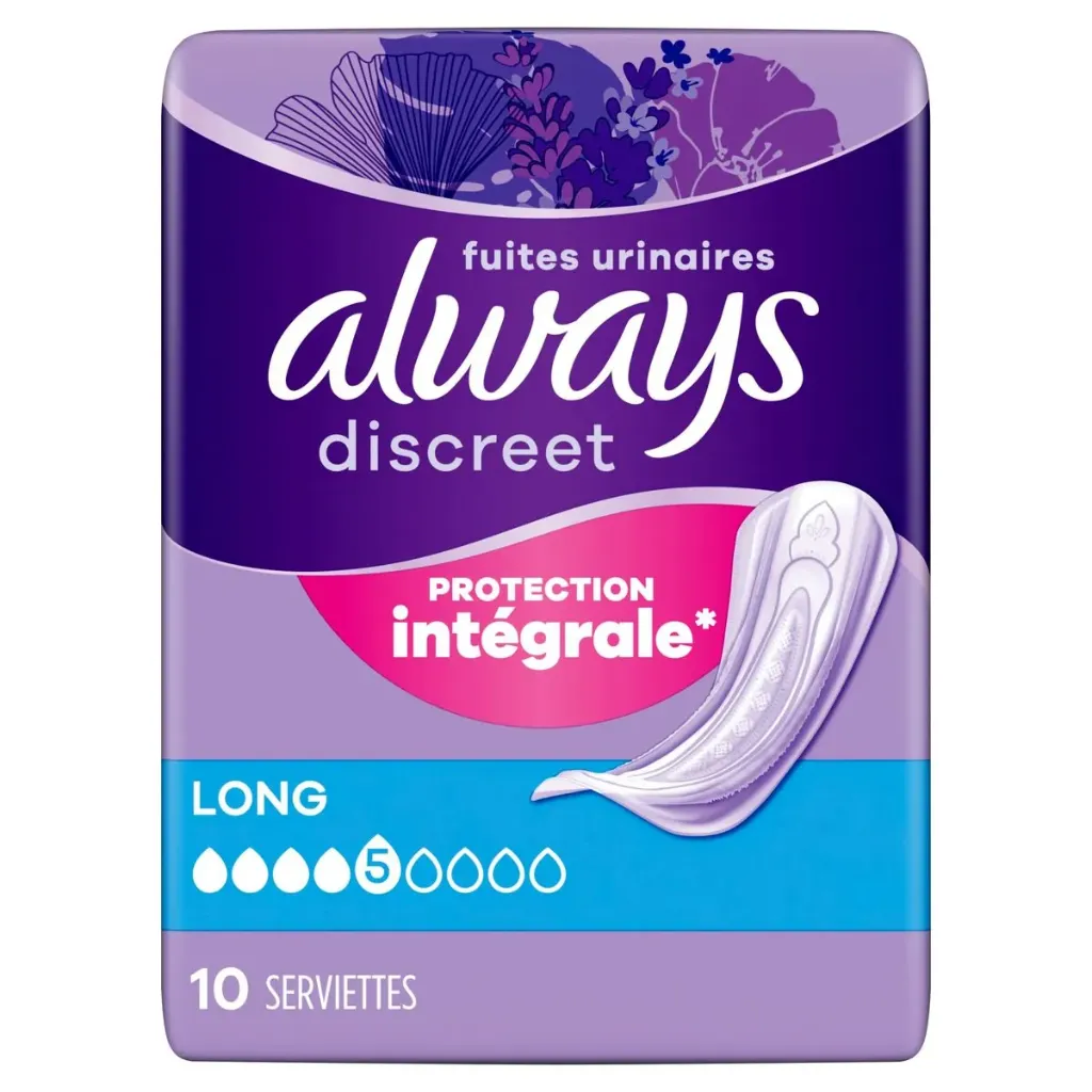 Always Discreet Long Serviettes Hygiéniques 10 Pièces