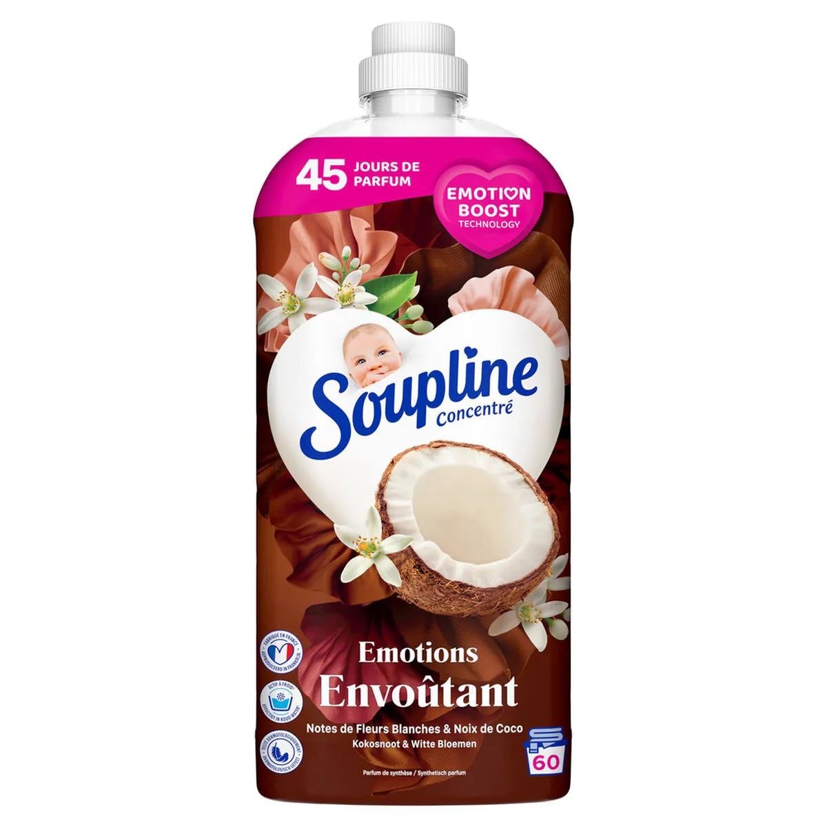 Soupline Fleurs Blanches et Coco Adoucissant 60 Doses 1,2 L